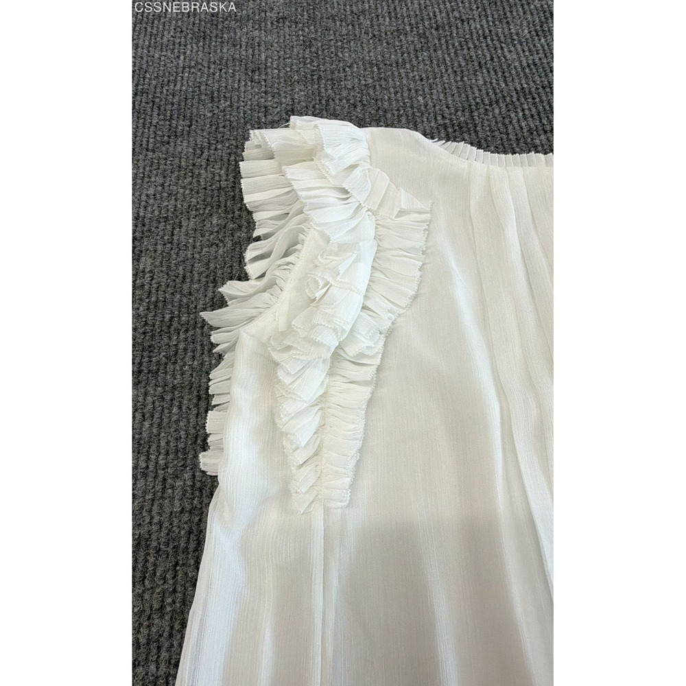 White House Black Market Women's White Pleated Ruffle Flutter Sleeve Blouse Sz S - Picture 6 of 8